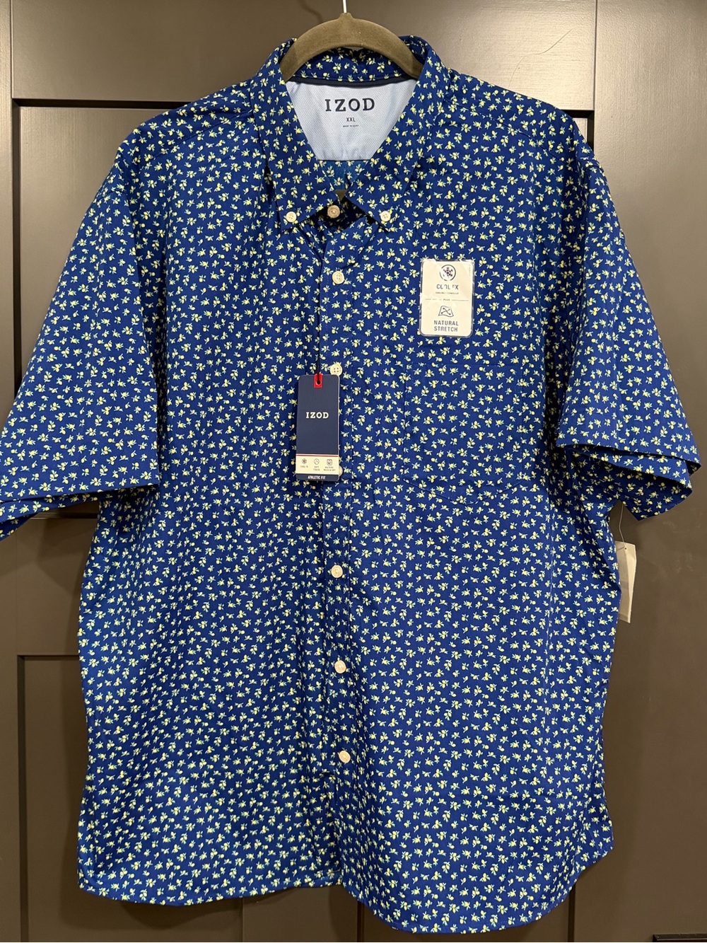Izod Men’s Royal Blue Short-Sleeve Button-Down with White Micro Floral